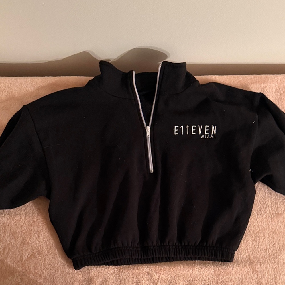 E11even cropped quarter zip sweater in black